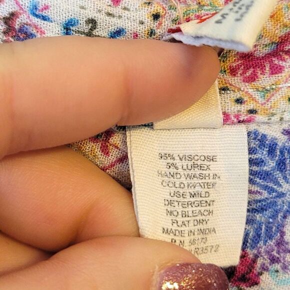 Raga Anthropologie Women's White Metallic Floral Boho Button Down Shirt Size S - Picture 4 of 6